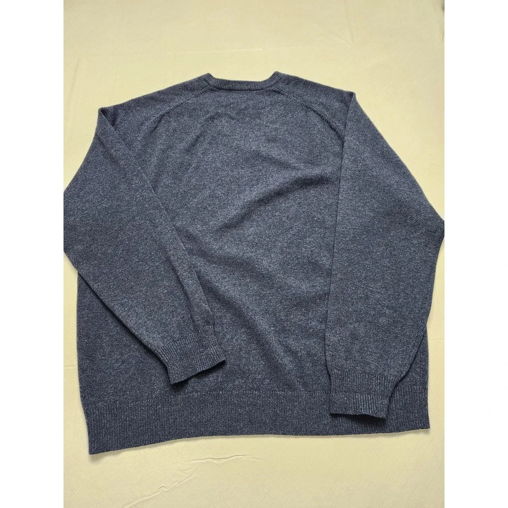 LL Bean Sweater Mens XL Blue Heather V Neck Lambswool Pullover Knit Grandpa